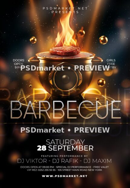 Gold Speaker Grill Barbecue Flyer PSD Template — PSD template preview
