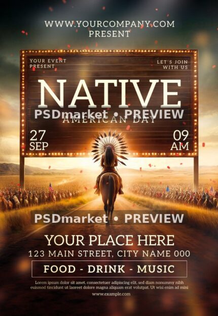Golden Billboard Native American Day Flyer PSD Template — PSD template preview