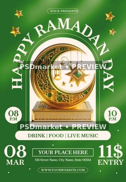 Golden Crescent Ramadan Day Flyer PSD Template — PSD template preview