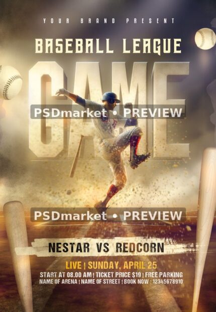 Golden Dust Baseball League Game Flyer — reduced watermarked source artwork preview