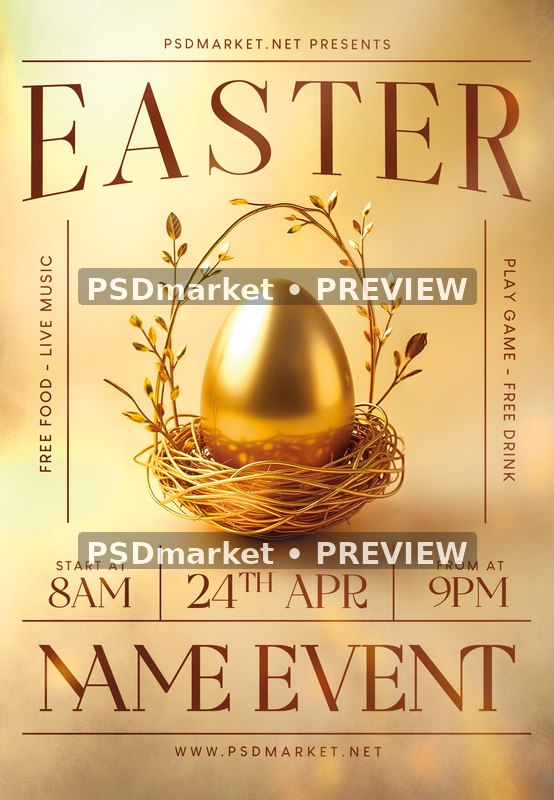 Golden Egg Easter Event Flyer PSD Template — PSD template preview