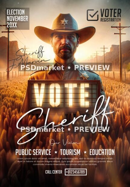 Golden Field Sheriff Election Portrait Flyer PSD Template — PSD template preview