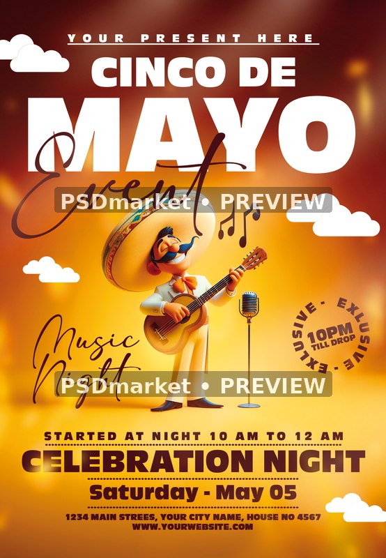 Golden Guitarist Cinco de Mayo Music Night Flyer — reduced watermarked source artwork preview