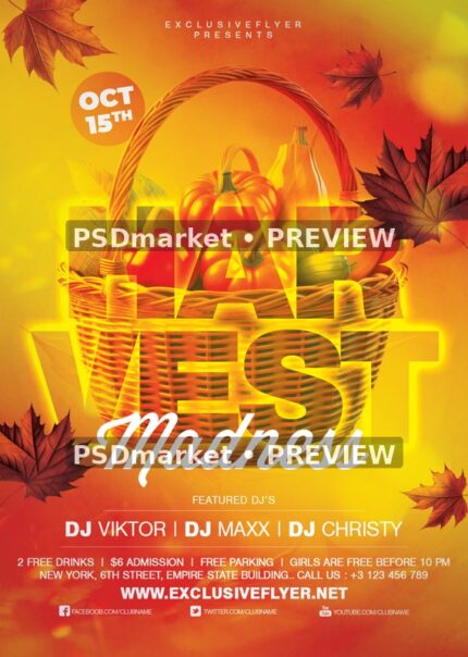 Golden Harvest Madness Basket Flyer PSD Template — PSD template preview