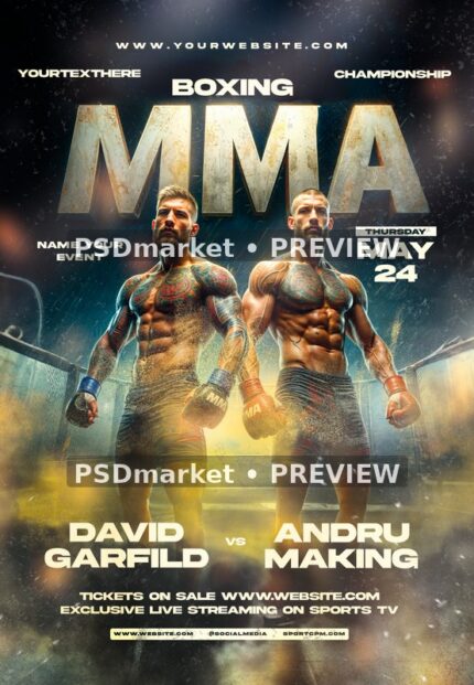 Golden Haze MMA Boxing Championship Flyer PSD Template — PSD template preview