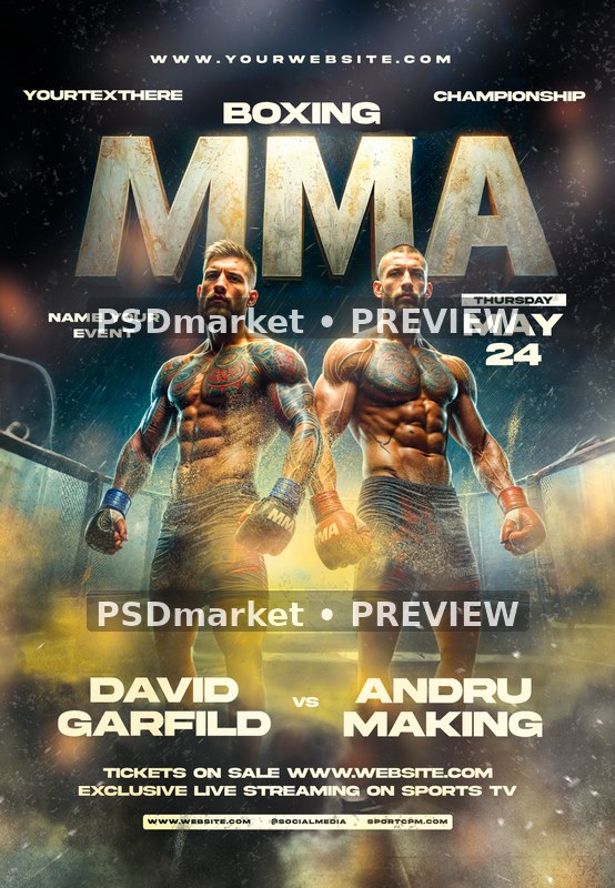 Golden Haze MMA Boxing Championship Flyer PSD Template — PSD template preview