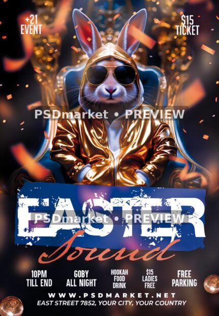 Golden Hoodie Rabbit Easter Sound Flyer — watermarked source artwork preview