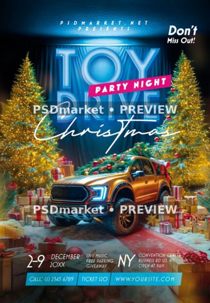 Golden Pickup Christmas Toy Drive Flyer PSD Template — reduced watermarked source artwork preview