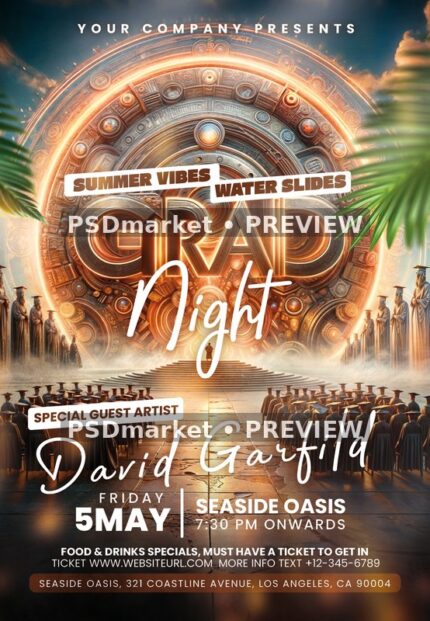 Golden Portal Graduation Night Flyer PSD Template — PSD template preview