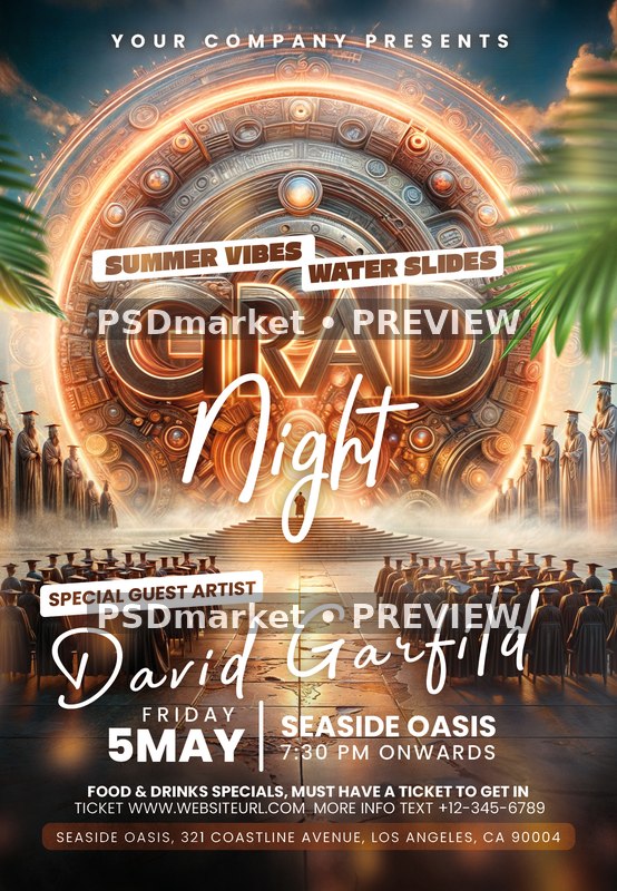 Golden Portal Graduation Night Flyer PSD Template — PSD template preview