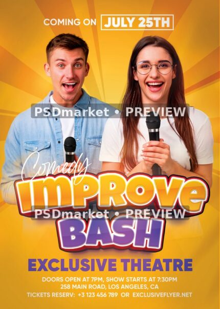Golden Rays Comedy Bash Flyer — reduced watermarked source artwork preview
