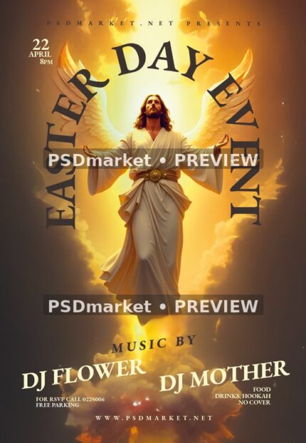 Golden Resurrection Easter Day Event Flyer PSD Template — PSD template preview