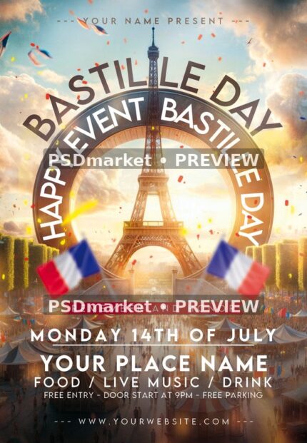 Golden Ring Bastille Day Market Flyer PSD Template — PSD template preview