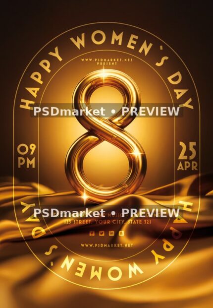 Golden Satin Eight Happy Women's Day Flyer — watermarked source artwork preview