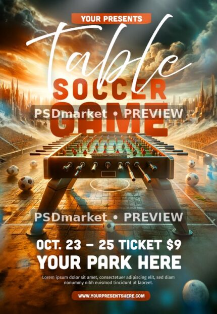 Golden Stadium Table Soccer Game Flyer PSD Template — PSD template preview