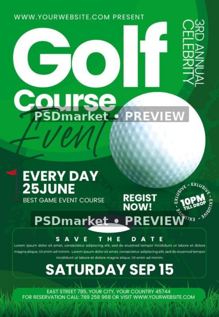 Golf Course Event Flyer PSD Template — PSD template preview
