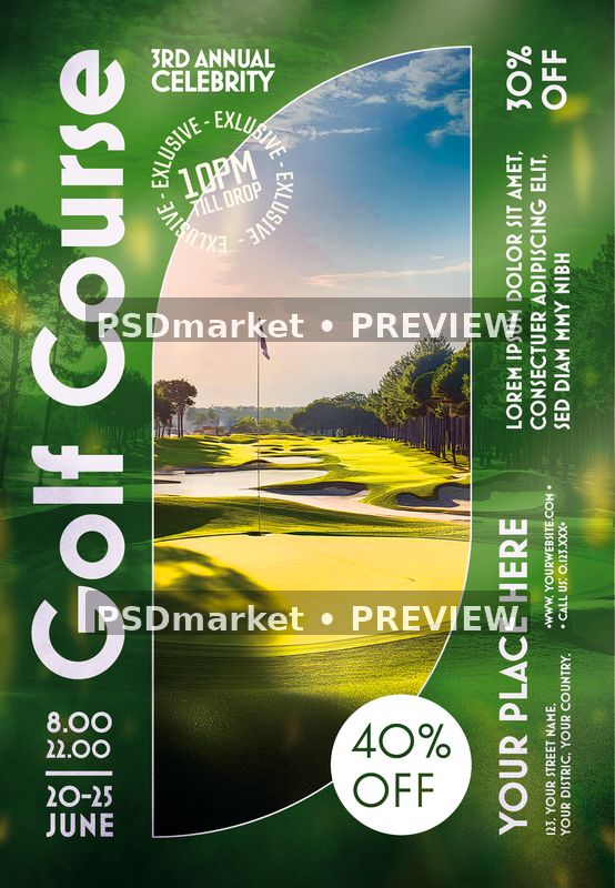Golf Course Green Landscape Flyer PSD Template — PSD template preview