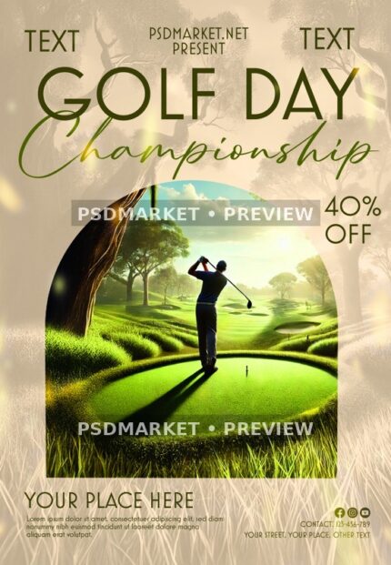 Beige-and-green golf championship flyer with a golfer silhouette.