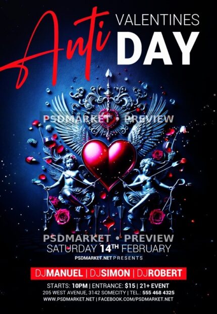 Gothic Heart Anti Valentines Day Flyer PSD Template — PSD template preview