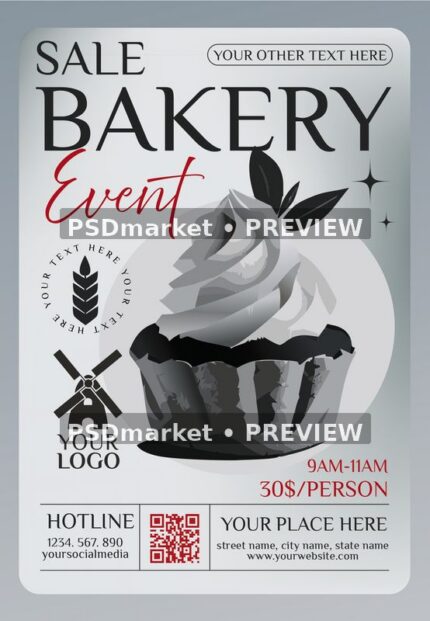Gray Cupcake Bakery Sale Flyer PSD Template — PSD template preview