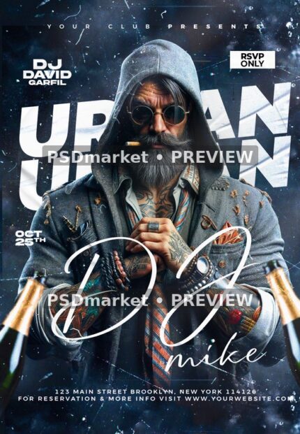 Gray Hood Urban DJ Flyer PSD Template — PSD template preview
