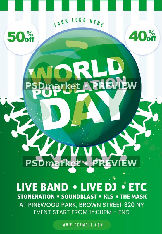 Green Globe World Population Day Flyer PSD Template — PSD template preview