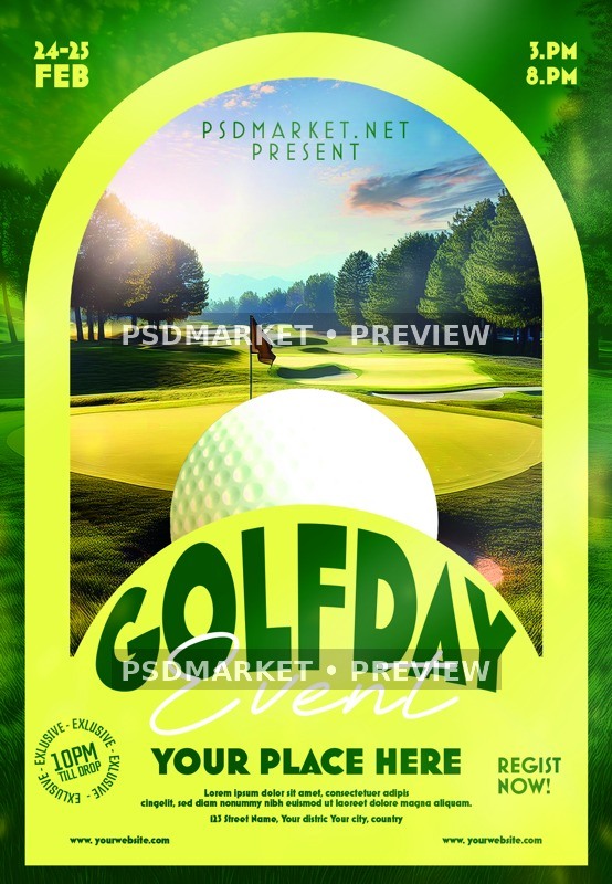 Green Golf Day Event Flyer PSD Template — PSD template preview