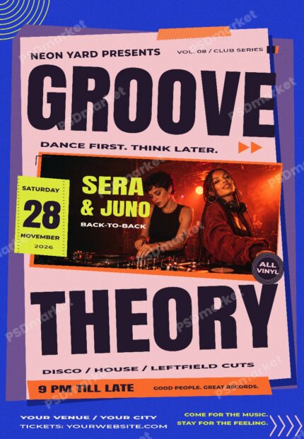 Groove Theory Disco House DJ Duo Flyer PSD Template watermarked preview