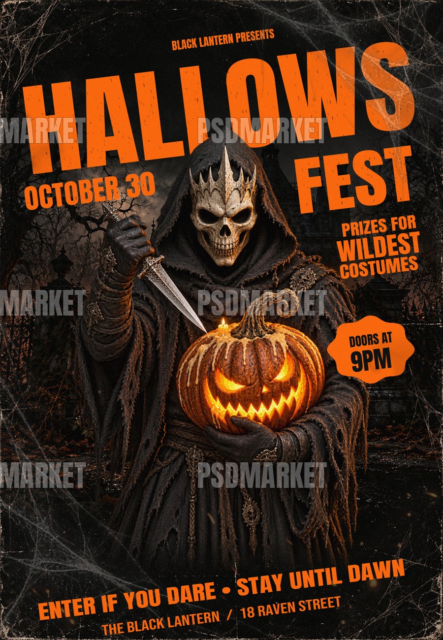 Hallows Fest Halloween Flyer Template — PSD template preview