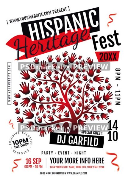 Handprint Tree Hispanic Heritage Fest Flyer PSD Template — PSD template preview