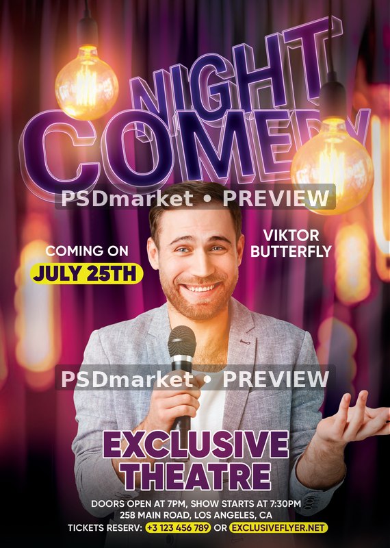 Hanging Lights Comedian Night Flyer — reduced watermarked source artwork preview
