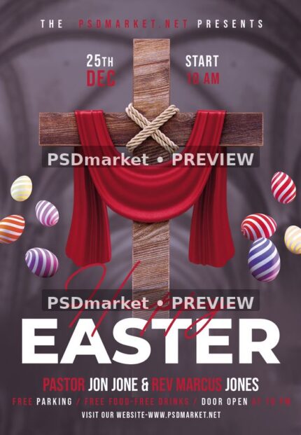 Happy Easter Cross and Red Cloth Flyer with two horizontal PSDmarket preview watermarks