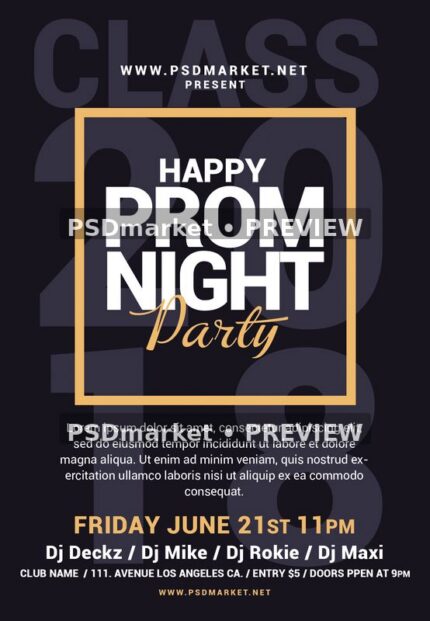 Happy Prom Night Black and Gold Flyer PSD Template — PSD template preview
