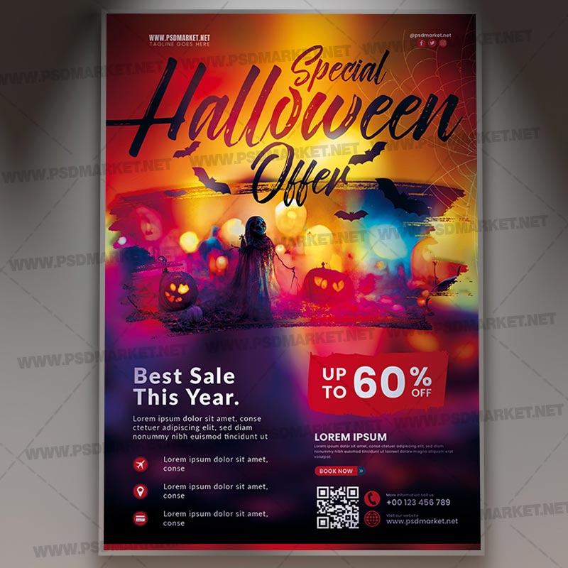 Haunted Pumpkin Halloween Special Offer Flyer PSD Template — PSD template preview