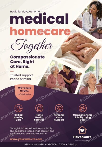 HavenCare Medical Homecare Flyer – PSD & Vector Template — PSD template preview