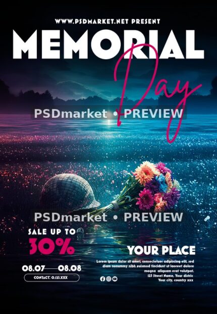 Helmet Flowers Memorial Day Sale Flyer — watermarked artwork preview