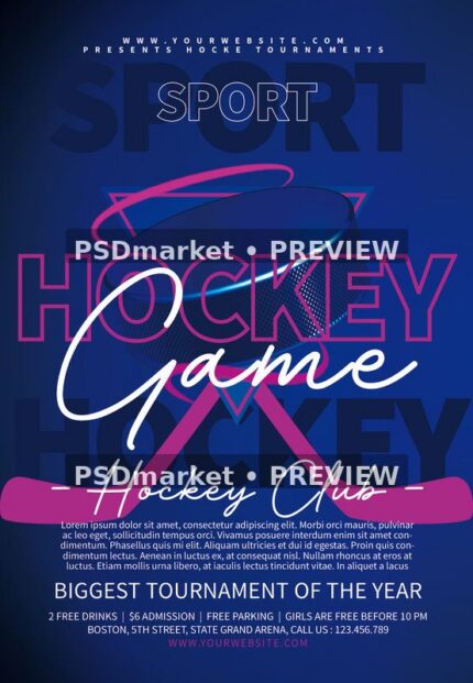 Hockey Game Event Flyer PSD Template — PSD template preview