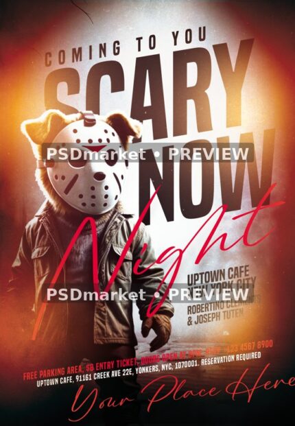 Hockey Mask Bear Scary Night Flyer PSD Template — reduced watermarked source artwork preview