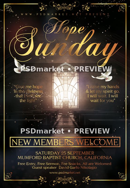 Hope Sunday Gold Church Flyer PSD Template — PSD template preview