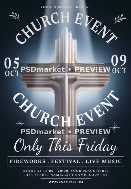 Illuminated Cross Church Event Friday Flyer PSD Template — PSD template preview