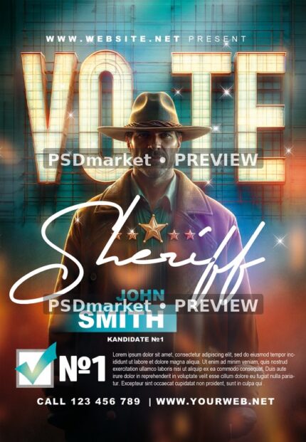 Illuminated Wall Sheriff Election Flyer PSD Template — PSD template preview