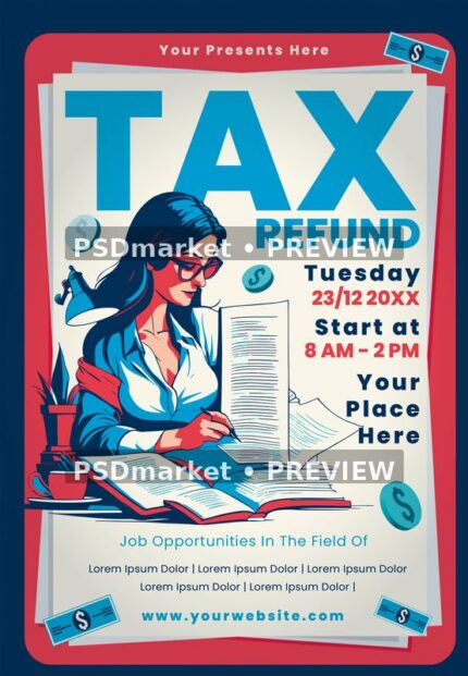 Illustrated Tax Refund Service Flyer PSD Template — PSD template preview