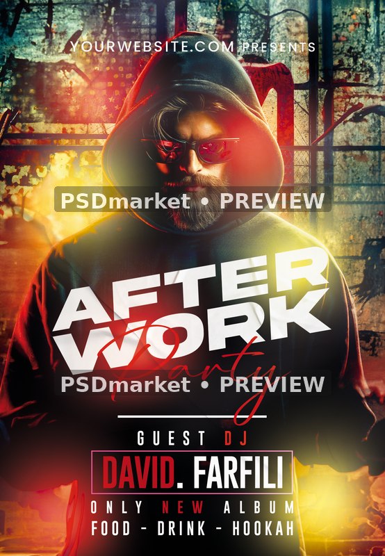 Industrial Glow After Work Party Flyer PSD Template — PSD template preview