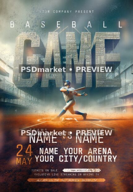 Industrial Stadium Baseball Match Flyer — reduced watermarked source artwork preview