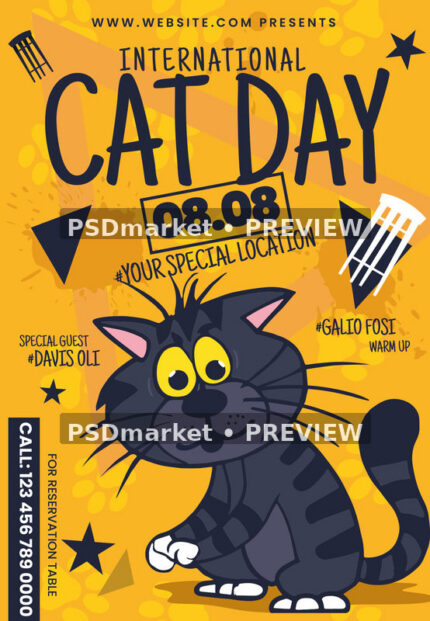 International Cat Day Flyer PSD Template — PSD template preview