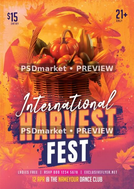 International Harvest Basket Festival Flyer PSD Template — PSD template preview