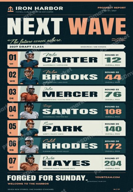 Iron Harbor Next Wave Football Draft Class Flyer PSD Template with PSDmarket preview watermark