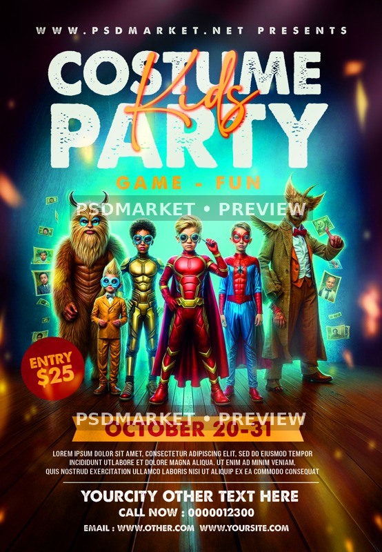 Kids Costume Party Event Flyer PSD Template — PSD template preview