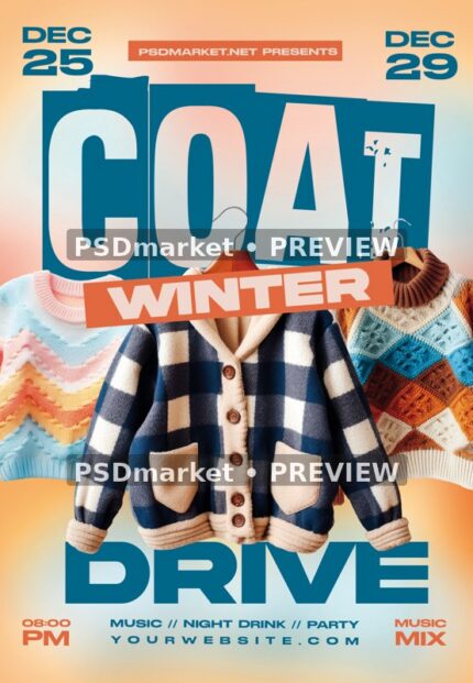 Knitted Cardigans Winter Coat Drive Flyer PSD Template — reduced watermarked source artwork preview