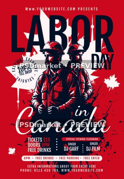 Labor Day in Canada Flyer PSD Template — PSD template preview